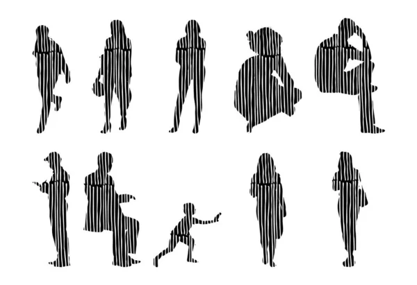 Silhouettes Vectorielles Silhouettes Esquissées Personnes Dessin Contour Silhouette Personnes Icône — Image vectorielle