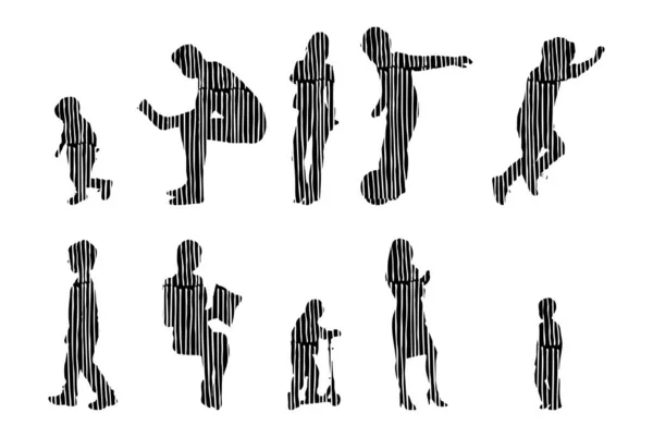 Silhouettes Vectorielles Silhouettes Esquissées Personnes Dessin Contour Silhouette Personnes Icône — Image vectorielle