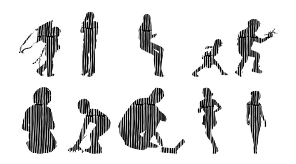 Silhouettes Vectorielles Silhouettes Esquissées Personnes Dessin Contour Silhouette Personnes Icône — Image vectorielle