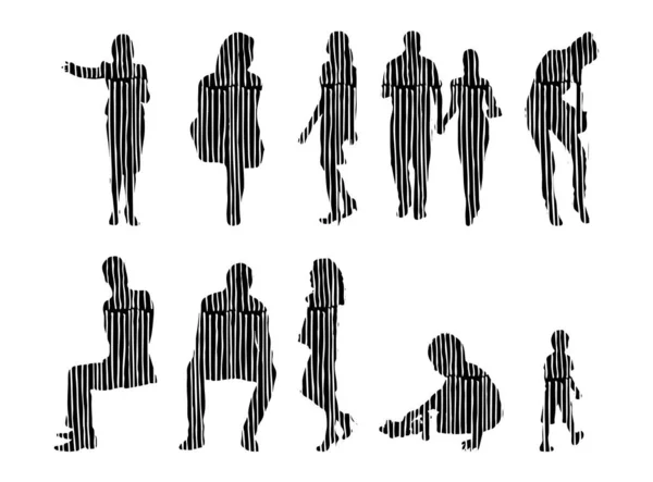 Silhouettes Vectorielles Silhouettes Esquissées Personnes Dessin Contour Silhouette Personnes Icône — Image vectorielle