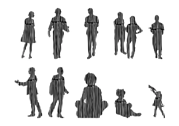 Silhouettes Vectorielles Silhouettes Esquissées Personnes Dessin Contour Silhouette Personnes Icône — Image vectorielle