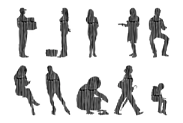 Silhouettes Vectorielles Silhouettes Esquissées Personnes Dessin Contour Silhouette Personnes Icône — Image vectorielle