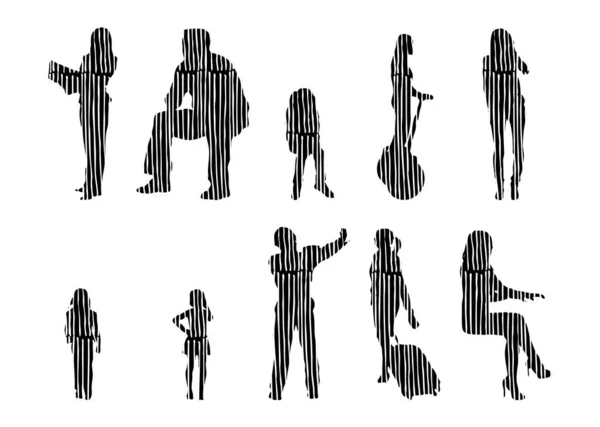 Silhouettes Vectorielles Silhouettes Esquissées Personnes Dessin Contour Silhouette Personnes Icône — Image vectorielle