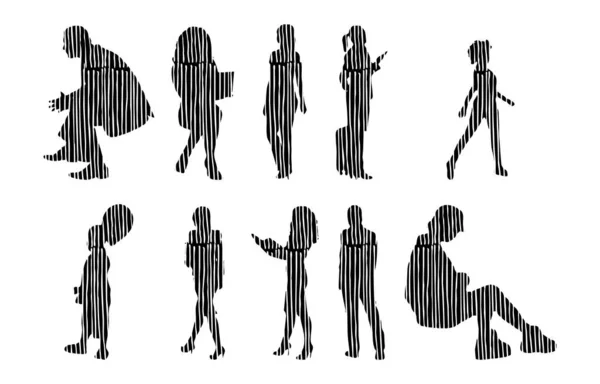 Vector Silhouettes Outline Silhouettes People Contour Drawing People Silhouette Icon — Stock Vector