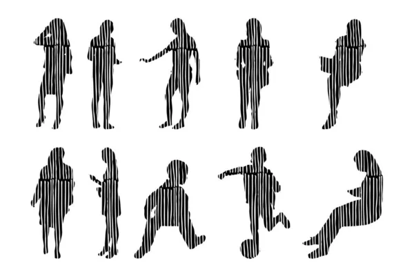 Silhouettes Vectorielles Silhouettes Esquissées Personnes Dessin Contour Silhouette Personnes Icône — Image vectorielle