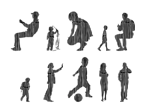 Silhouettes Vectorielles Silhouettes Esquissées Personnes Dessin Contour Silhouette Personnes Icône — Image vectorielle