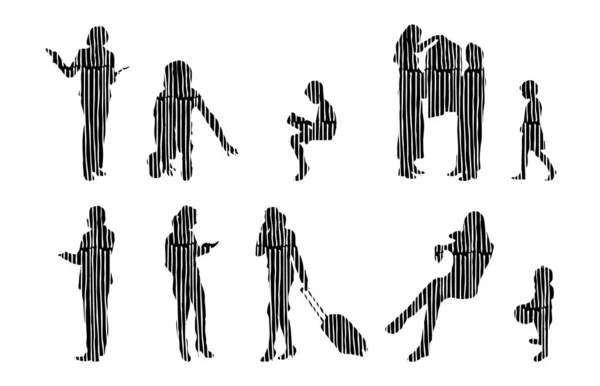 Silhouettes Vectorielles Silhouettes Esquissées Personnes Dessin Contour Silhouette Personnes Icône — Image vectorielle