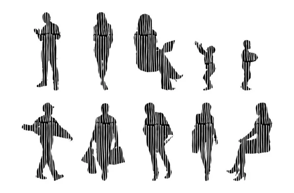 Silhouettes Vectorielles Silhouettes Esquissées Personnes Dessin Contour Silhouette Personnes Icône — Image vectorielle