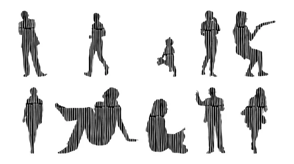 Silhouettes Vectorielles Silhouettes Esquissées Personnes Dessin Contour Silhouette Personnes Icône — Image vectorielle