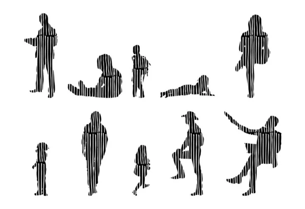 Silhouettes Vectorielles Silhouettes Esquissées Personnes Dessin Contour Silhouette Personnes Icône — Image vectorielle