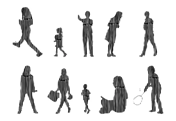 Silhouettes Vectorielles Silhouettes Esquissées Personnes Dessin Contour Silhouette Personnes Icône — Image vectorielle