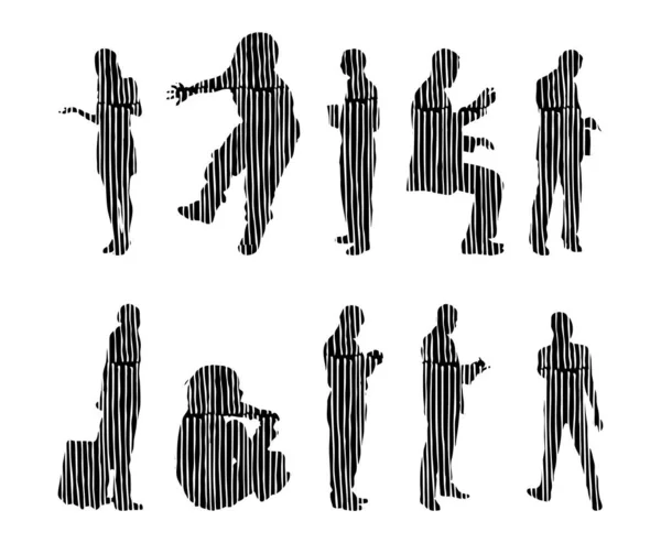 Silhouettes Vectorielles Silhouettes Esquissées Personnes Dessin Contour Silhouette Personnes Icône — Image vectorielle