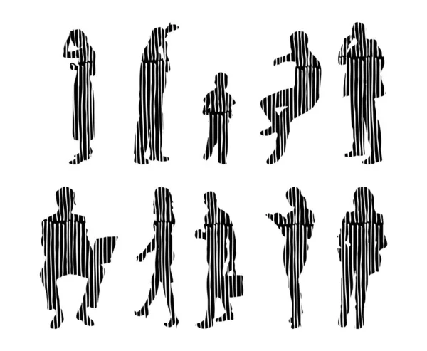 Silhouettes Vectorielles Silhouettes Esquissées Personnes Dessin Contour Silhouette Personnes Icône — Image vectorielle