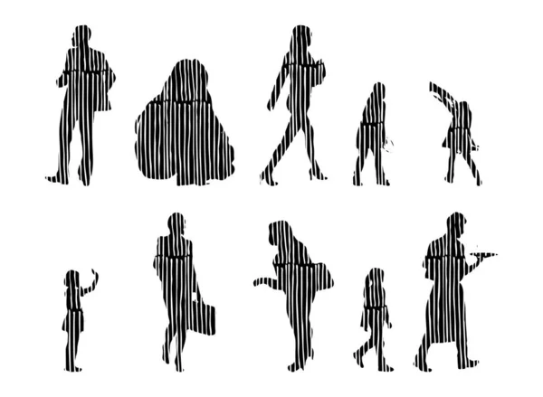 Silhouettes Vectorielles Silhouettes Esquissées Personnes Dessin Contour Silhouette Personnes Icône — Image vectorielle