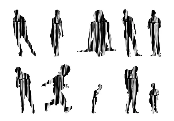 Silhouettes Vectorielles Silhouettes Esquissées Personnes Dessin Contour Silhouette Personnes Icône — Image vectorielle