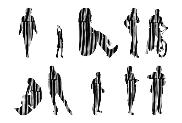 Silhouettes Vectorielles Silhouettes Esquissées Personnes Dessin Contour Silhouette Personnes Icône — Image vectorielle