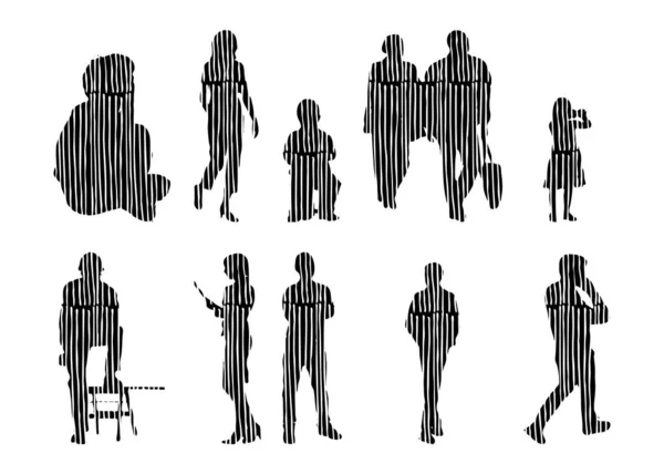 Silhouettes Vectorielles Silhouettes Esquissées Personnes Dessin Contour Silhouette Personnes Icône — Image vectorielle