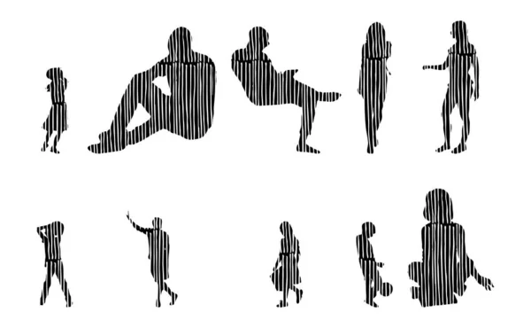 Vector Silhouettes Outline Silhouettes People Contour Drawing People Silhouette Icon — 스톡 벡터