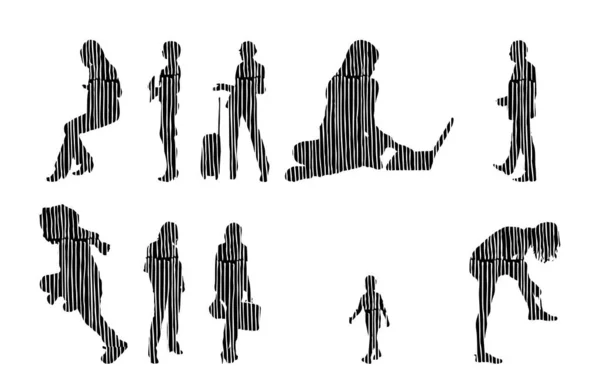 Silhouettes Vectorielles Silhouettes Esquissées Personnes Dessin Contour Silhouette Personnes Icône — Image vectorielle