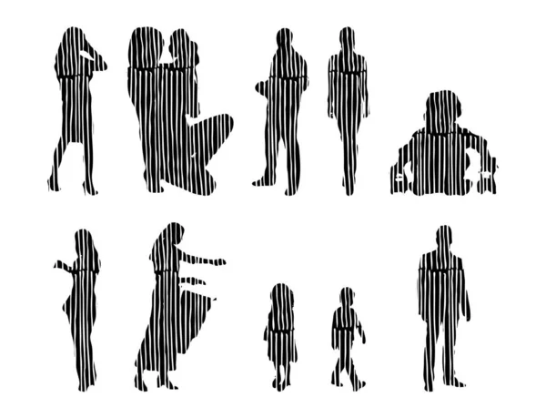 Silhouettes Vectorielles Silhouettes Esquissées Personnes Dessin Contour Silhouette Personnes Icône — Image vectorielle