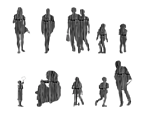 Silhouettes Vectorielles Silhouettes Esquissées Personnes Dessin Contour Silhouette Personnes Icône — Image vectorielle