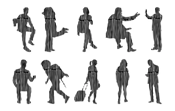 Silhouettes Vectorielles Silhouettes Esquissées Personnes Dessin Contour Silhouette Personnes Icône — Image vectorielle