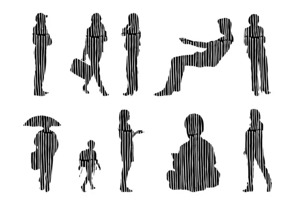 Vector Silhouettes Outline Silhouettes People Contour Drawing People Silhouette Icon — 스톡 벡터