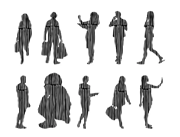 Silhouettes Vectorielles Silhouettes Esquissées Personnes Dessin Contour Silhouette Personnes Icône — Image vectorielle