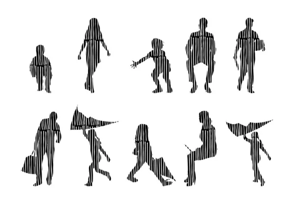 Silhouettes Vectorielles Silhouettes Esquissées Personnes Dessin Contour Silhouette Personnes Icône — Image vectorielle