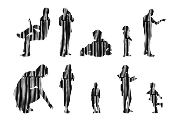 Silhouettes Vectorielles Silhouettes Esquissées Personnes Dessin Contour Silhouette Personnes Icône — Image vectorielle