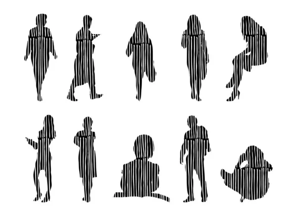 Silhouettes Vectorielles Silhouettes Esquissées Personnes Dessin Contour Silhouette Personnes Icône — Image vectorielle