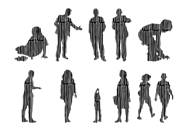 Silhouettes Vectorielles Silhouettes Esquissées Personnes Dessin Contour Silhouette Personnes Icône — Image vectorielle