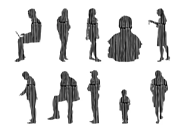 Silhouettes Vectorielles Silhouettes Esquissées Personnes Dessin Contour Silhouette Personnes Icône — Image vectorielle