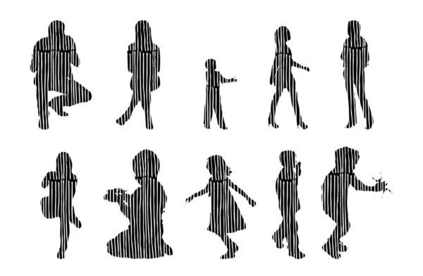 Vektor Silhouetten Umrisse Von Menschen Konturzeichnung Menschen Silhouette Icon Set — Stockvektor