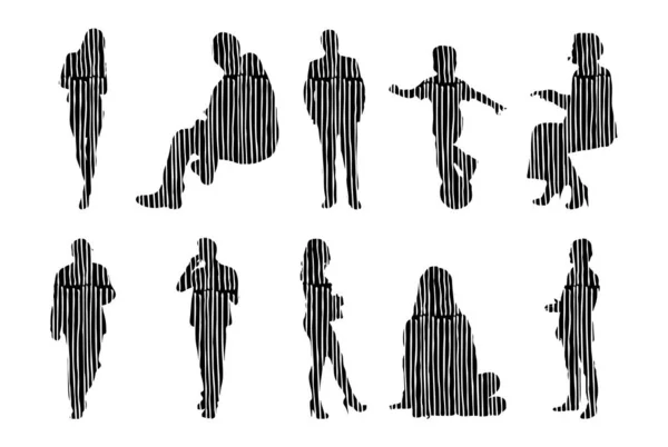 Silhouettes Vectorielles Silhouettes Esquissées Personnes Dessin Contour Silhouette Personnes Icône — Image vectorielle