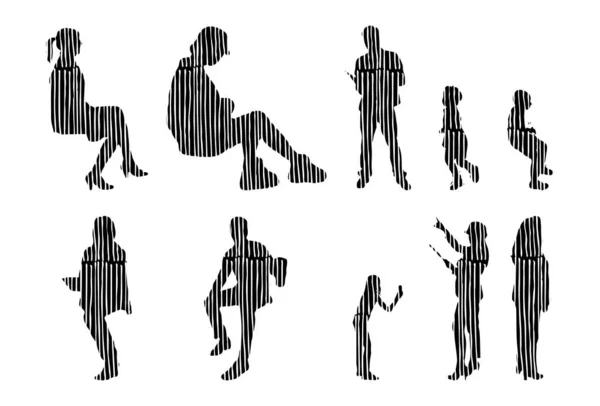 Silhouettes Vectorielles Silhouettes Esquissées Personnes Dessin Contour Silhouette Personnes Icône — Image vectorielle