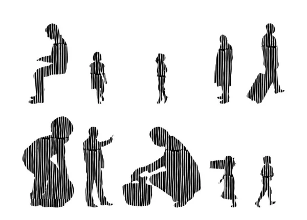 Silhouettes Vectorielles Silhouettes Esquissées Personnes Dessin Contour Silhouette Personnes Icône — Image vectorielle