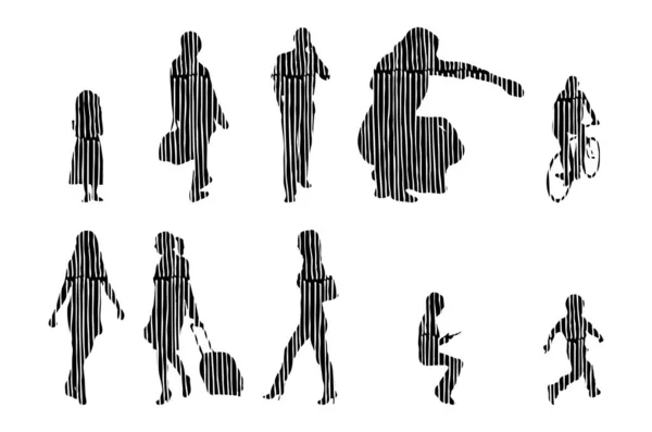 Vector Silhouettes Outline Silhouettes People Contour Drawing People Silhouette Icon — 스톡 벡터