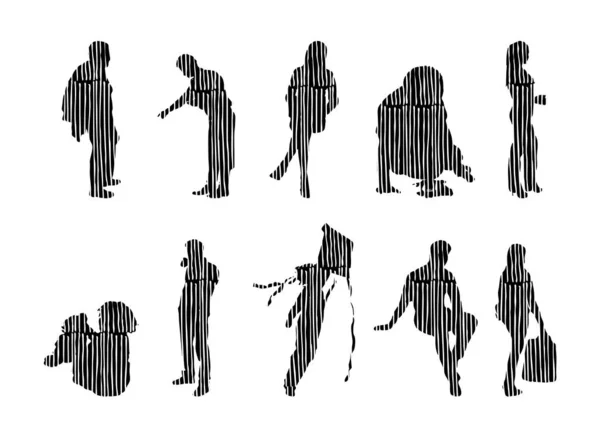 Vector Silhouettes Outline Silhouettes People Contour Drawing People Silhouette Icon — 스톡 벡터