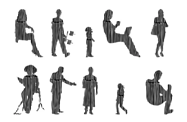 Sílhuetas Vetoriais Sílhuetas Contorno Pessoas Desenho Contorno Silhueta Pessoas Conjunto —  Vetores de Stock