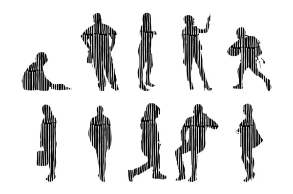 Silhouettes Vectorielles Silhouettes Esquissées Personnes Dessin Contour Silhouette Personnes Icône — Image vectorielle