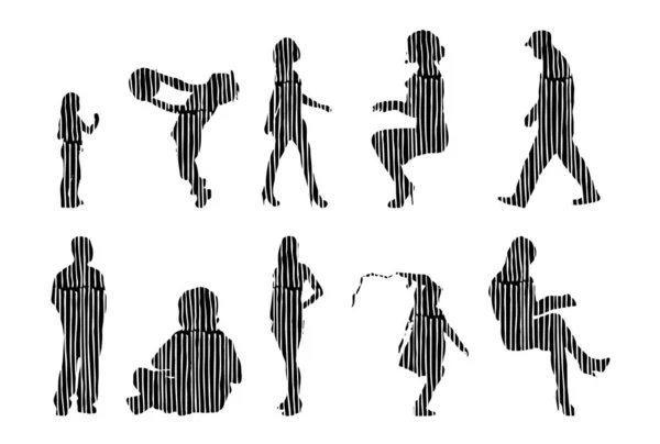 Silhouettes Vectorielles Silhouettes Esquissées Personnes Dessin Contour Silhouette Personnes Icône — Image vectorielle