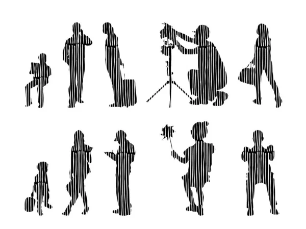 Silhouettes Vectorielles Silhouettes Esquissées Personnes Dessin Contour Silhouette Personnes Icône — Image vectorielle