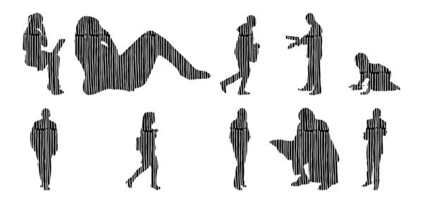 Siluetas Vectores Siluetas Contorno Personas Dibujo Contorno Silueta Personas Icono — Archivo Imágenes Vectoriales