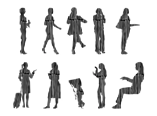 Silhouettes Vectorielles Silhouettes Esquissées Personnes Dessin Contour Silhouette Personnes Icône — Image vectorielle