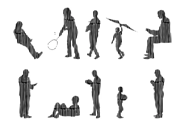 Silhouettes Vectorielles Silhouettes Esquissées Personnes Dessin Contour Silhouette Personnes Icône — Image vectorielle