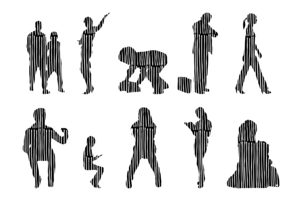 Silhouettes Vectorielles Silhouettes Esquissées Personnes Dessin Contour Silhouette Personnes Icône — Image vectorielle