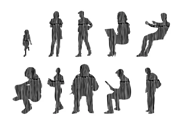 Vector Silhouettes Outline Silhouettes People Contour Drawing People Silhouette Icon — 스톡 벡터