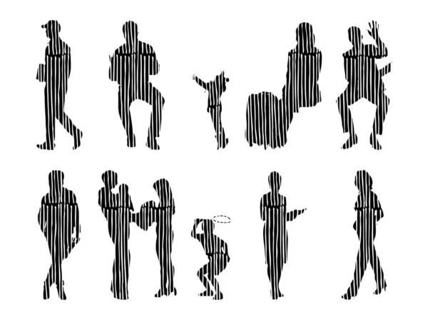 Vector Silhouettes Outline Silhouettes People Contour Drawing People Silhouette Icon — Stock Vector