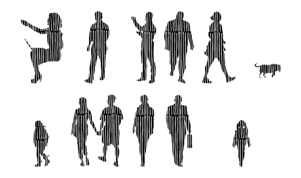 Silhouettes Vectorielles Silhouettes Esquissées Personnes Dessin Contour Silhouette Personnes Icône — Image vectorielle